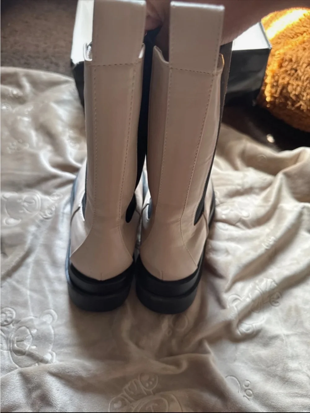 Women’s Cream Chelsea Boots with Black Elastic Panels